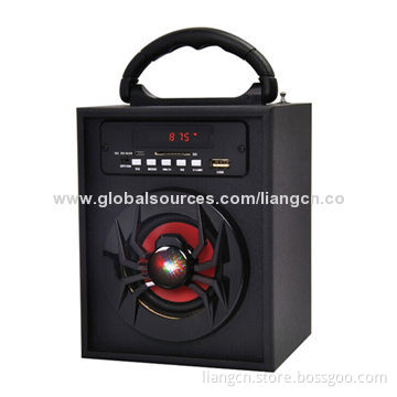 Portable wooden FM radio speaker, playing USB drive/SD card with Bluetooth optional